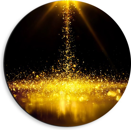 Dibond Muurcirkel - Gouden Glitters in Donkerkleurige Omgeving - 40x40 cm Foto op Aluminium Muurcirkel (met ophangsysteem)