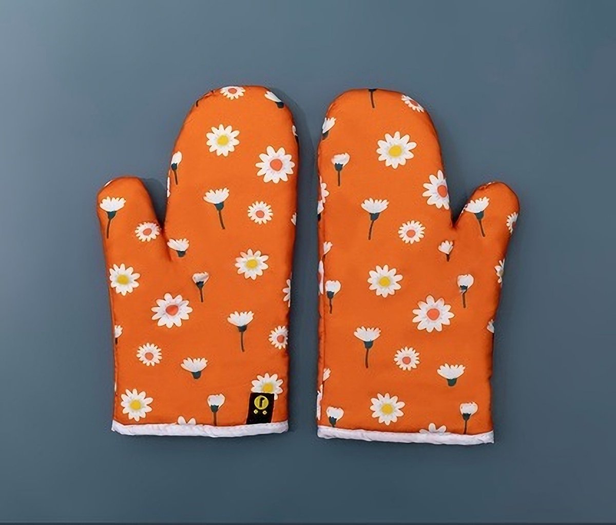 Oven Handschoenen Oranje met Bloemetjes