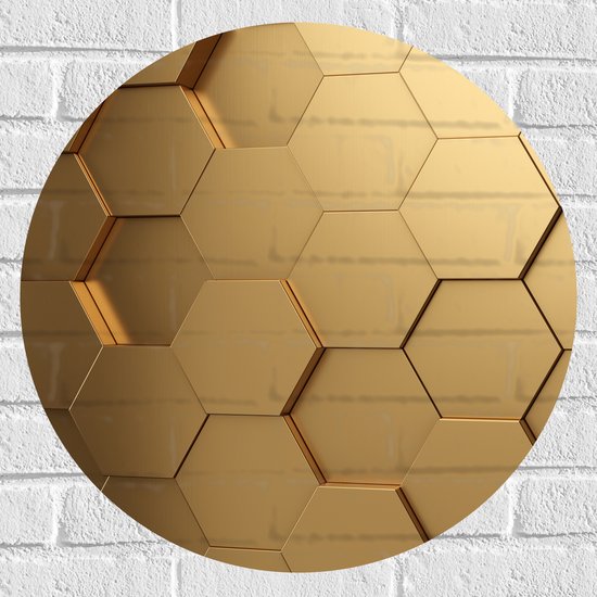 Muursticker Cirkel - Hexagon Wand in het Goud - 60x60 cm Foto op Muursticker