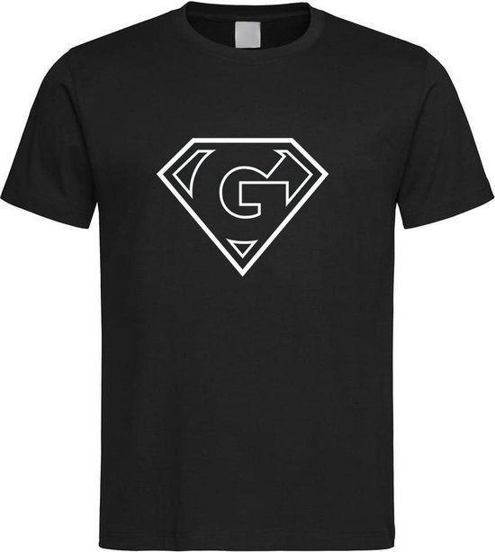 Zwart t-Shirt met letter G “ Superman “ Logo print Wit Size XL