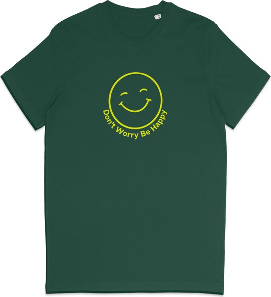 T Shirt Smiley - Positieve Tekst Don't Worry Be Happy - Groen L