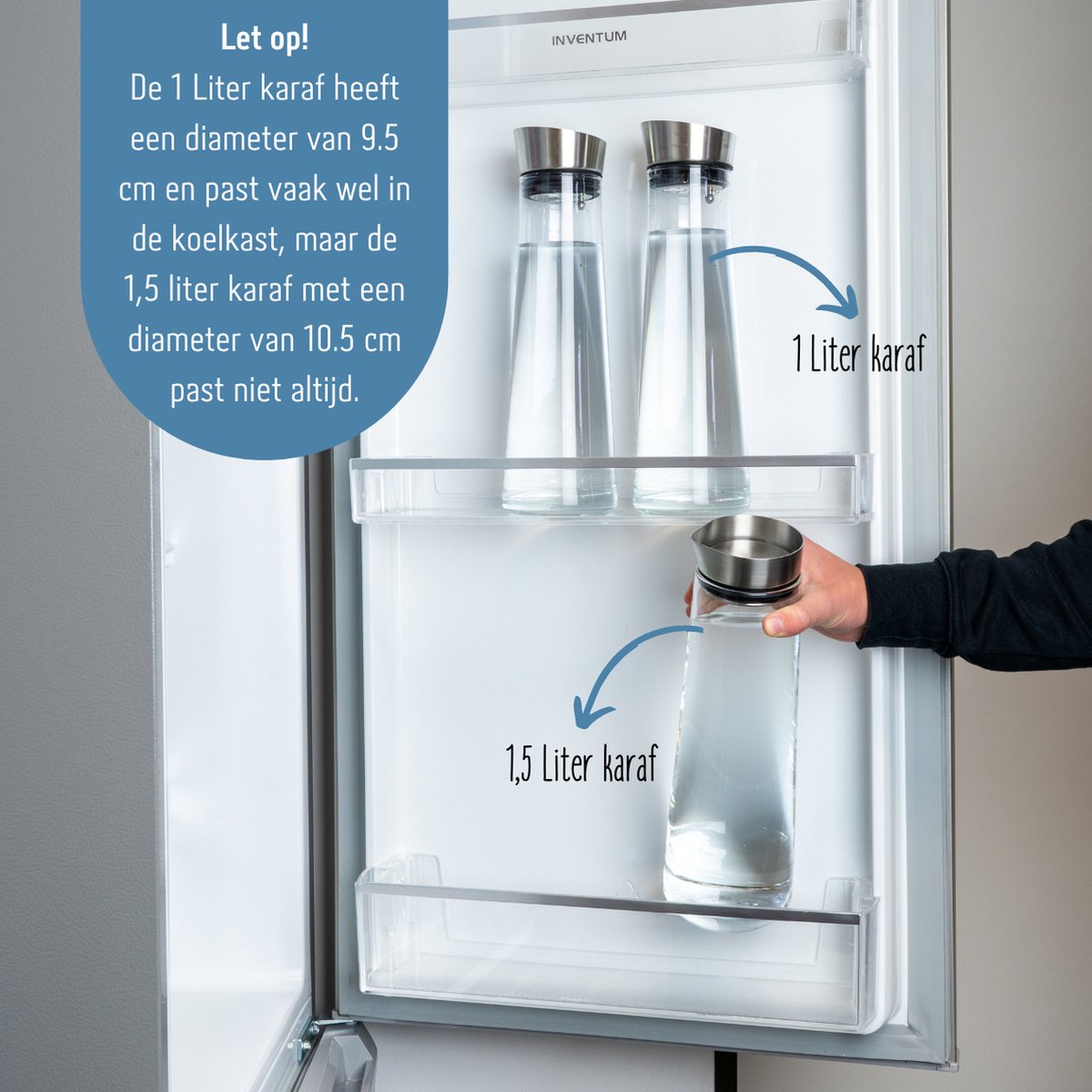 Krumble Karaf van glas - Waterkan - Met deksel - 10,5 x 33 cm (dxh) - 1,5 liter - Glas en RVS — cadeau in Koken & Dineren - foto 2
