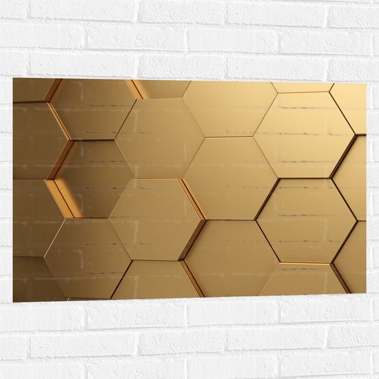 Muursticker - Hexagon Wand in het Goud - 90x60 cm Foto op Muursticker