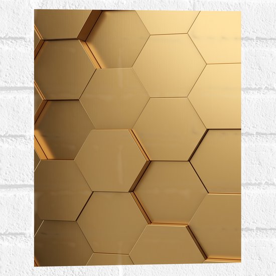 Muursticker - Hexagon Wand in het Goud - 30x40 cm Foto op Muursticker