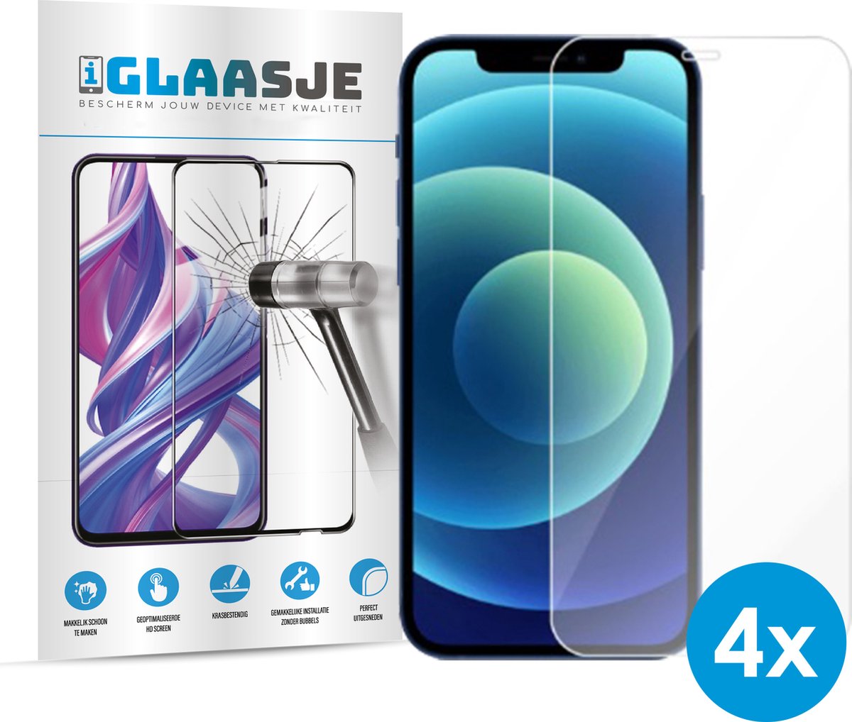 iGlaasje - 4x Screenprotector Telefoonglas Beschermglas - geschikt voor iPhone 12/12 Pro