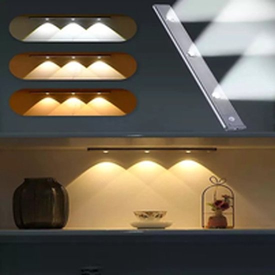 Lampe LED - USB - Détecteur de mouvement - Multicolore - Couleur Zwart - 3 Points lumineux - 40 cm - Aimant.