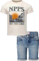 Noppies - Kledingset - 2DELIG - Broek Denim Short Ghent - Shirt Gifu Antique White - Maat 140