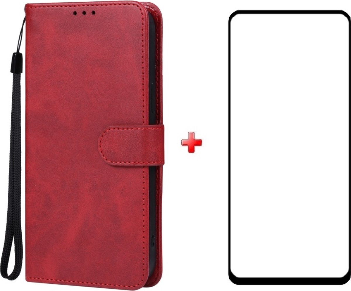Motorola Moto G13 / G23 / G53 rood agenda book case hoesje + full glas screenprotector