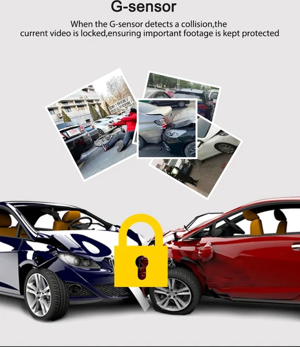 TechU™ Dashcam Camera – M45 Zwart – Dashboardcamera met Achteruitrijcamera – 3 inch Beeldscherm Full HD 1080P – 140° Wijdhoeklens – G-sensor – Loop recording – Bewegingssensor – Parkeermodus – Voor Auto – foto 6