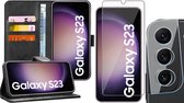 Hoesje geschikt voor Samsung Galaxy S23 - Screenprotector GlassGuard & Camera Lens Screen Protector - Book Case Leer Pasjeshouder Zwart