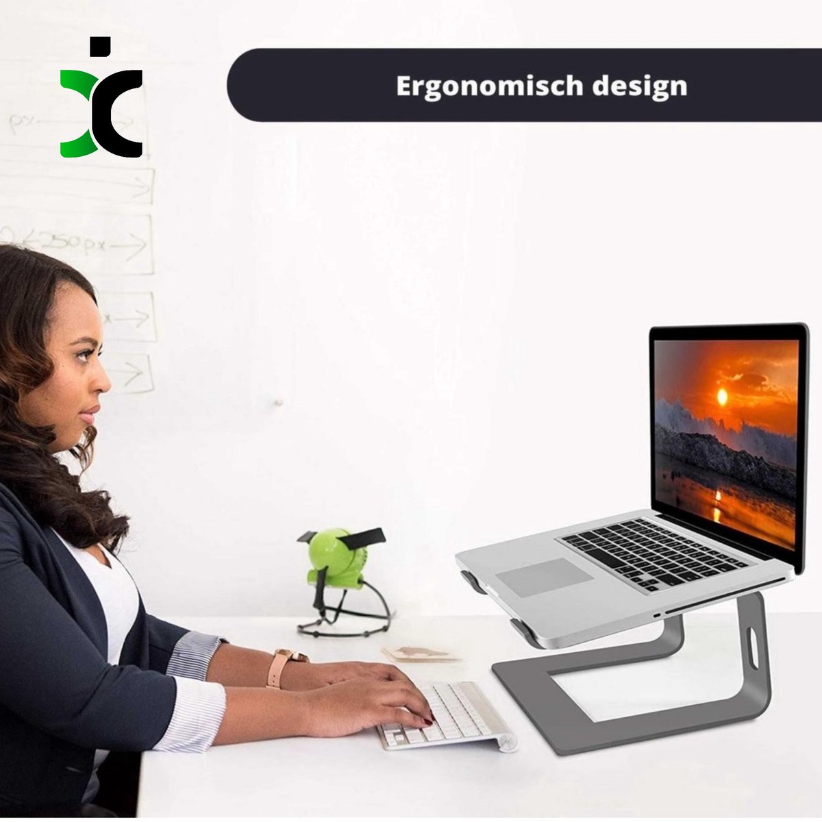 Laptopstandaard universeel 10-17 inch, aluminium, ergonomisch, antislip, kabelbeheer, ventilatie, zilver - Afbeelding 3