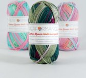 5 pelotes de fil à crocheter coton violet vert multi (10453) - Cotton Queen multi fil jacquard