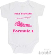 100% katoenen Romper "Niet storen!! Oma en ik kijken Formule 1" Meisjes Katoen Wit/roze Maat 56/62