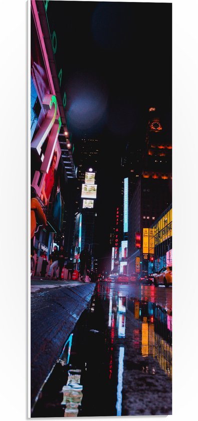 PVC Schuimplaat - Plein Times Square in Nacht - 20x60 cm Foto op PVC Schuimplaat (Met Ophangsysteem)