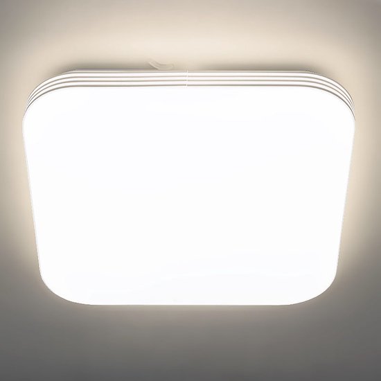 LED Plafondlamp met Bewegingssensor- 28W - Daglicht Wit 4200K - 360° Zichthoek - Opbouw - Vierkant - Wit/chrome - IP44