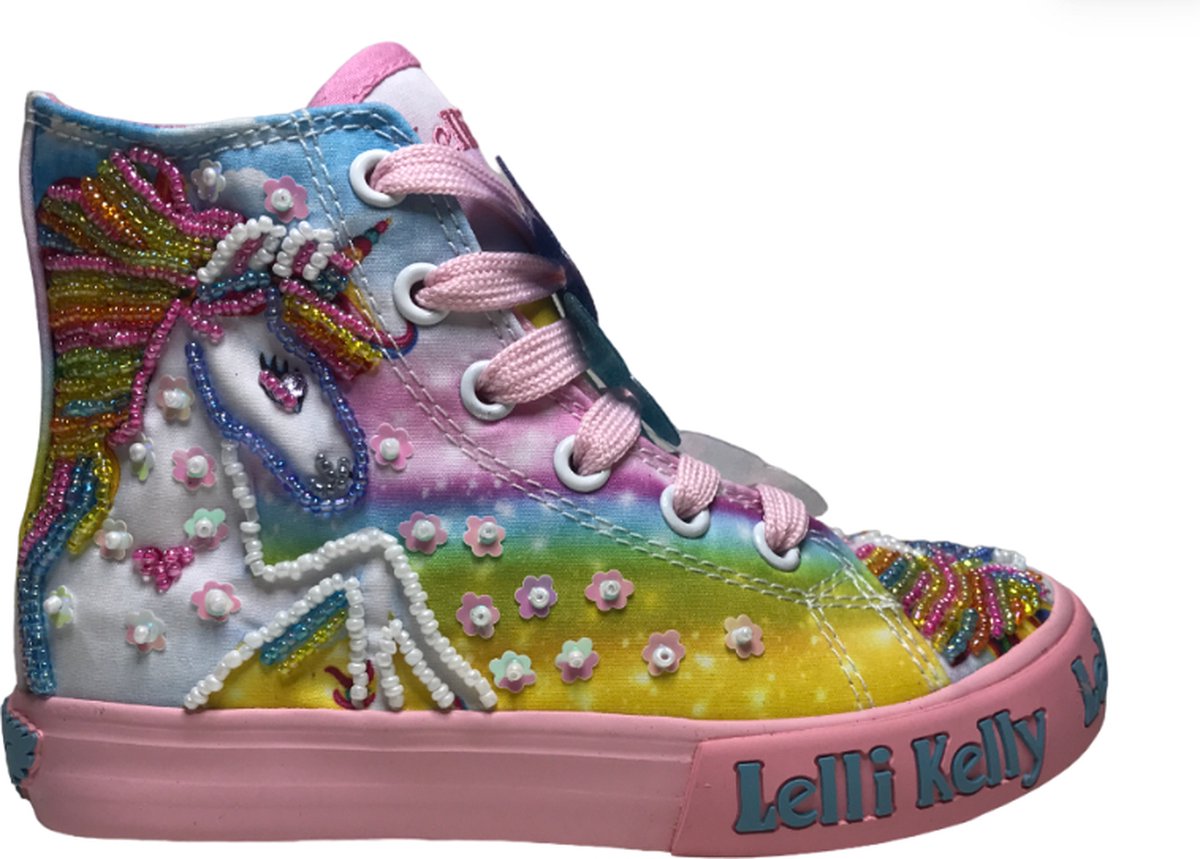Lelli Kelly - Mt 28 - Veter/rits hoge canvas sneakers unicorn - LK9099 - Roze