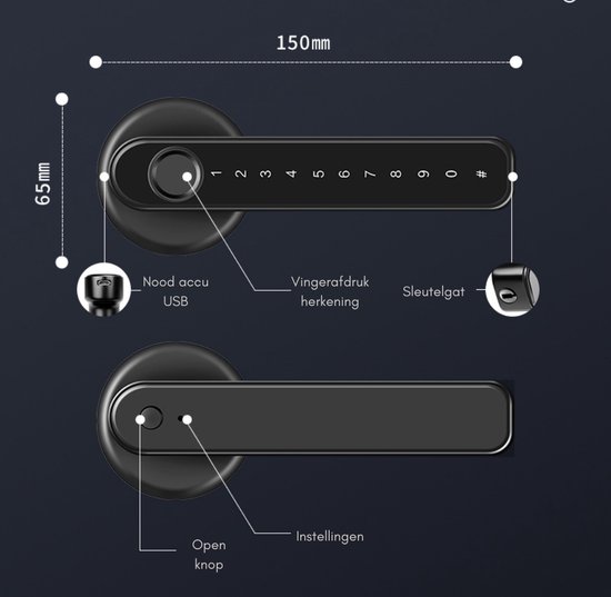 Premium Slim Deurslot – Deurslot met vingerafdruk - Elektrisch deurslot – Slimme deurklink – Deurklink vingerafdruk - Deurslot met code - Smartlock - JS Goods