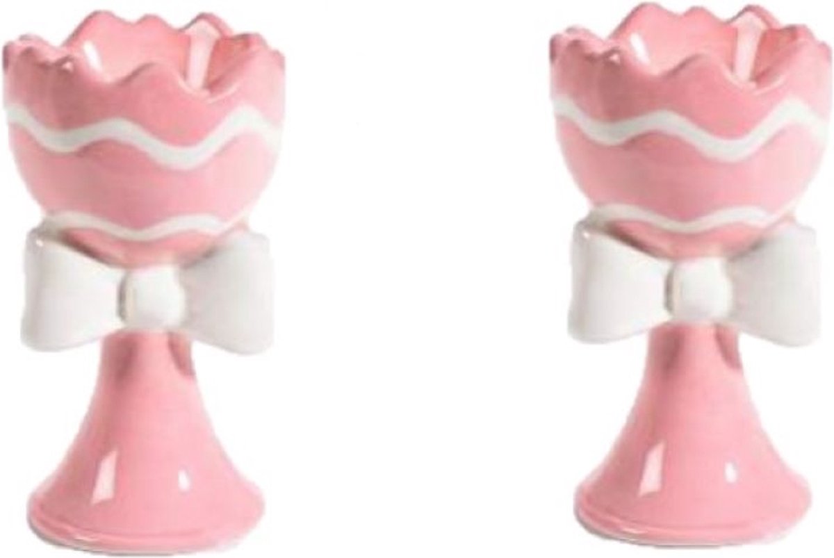 Set van 2 eierdopjes met strik Ø 5,5cm x 10H Roze