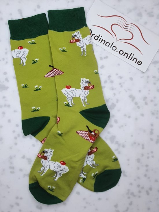 Alpaca-Picknick-Groen-Schattig-Lief-Cadeau-One Size-Unisex-Sokken-Socks