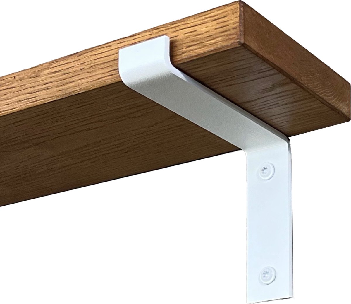 GoudmetHout Wandplank Industrieel - 40 x 15 cm Muurplank - Donker Eiken Hout - Decoratie Wandrek & Boekenrek - Hangplank Keuken - Wall Shelf + 2 Mat Witte Plankdragers van Staal Donker eiken - Mat Wit - 15 cm