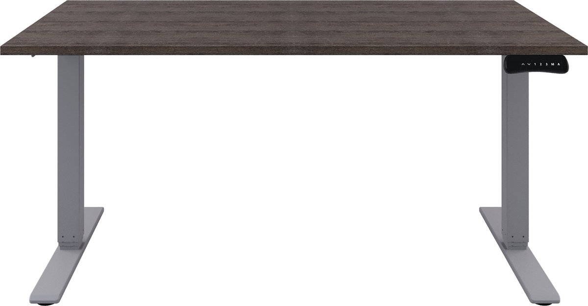 Zit sta Bureau - Verstelbaar bureau  160 x 80 cm  Logan eiken bureaublad - Aluminium onderstel - 2 motoren-- blad- onderstel- x80