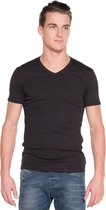Garage 302 - Semi Bodyfit T-shirt V- hals korte mouw zwart M 100% katoen 1x1 rib