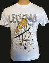 Kinder t-shirt met voetbalschoen, wit, maat 110/116, goud, ketting, legend, steentjes, gold, stoer, cool, zeer mooi!