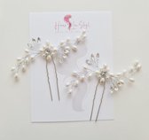 Haar in Stijl® Safa Serie - Set van 2 zilveren haarsteken met kristallen en parel kraaltjes | Haaraccessoires haarversiering voor dames bruid feest bruidsmode | Haarpin haarschuifje haarsteek