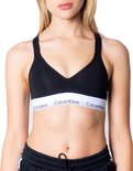 Zwarte Calvin Klein bralette met V-hals en witte tailleband met logo.