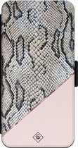 Bibliothèque Casimoda® - Coque iPhone 14 Pro Max avec porte-cartes - Imprimé serpent rose - Rose - Simili cuir