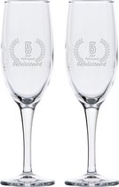 Gegraveerde set champagneglazen 16,5cl Gefeliciteerd 5 jaar getrouwd