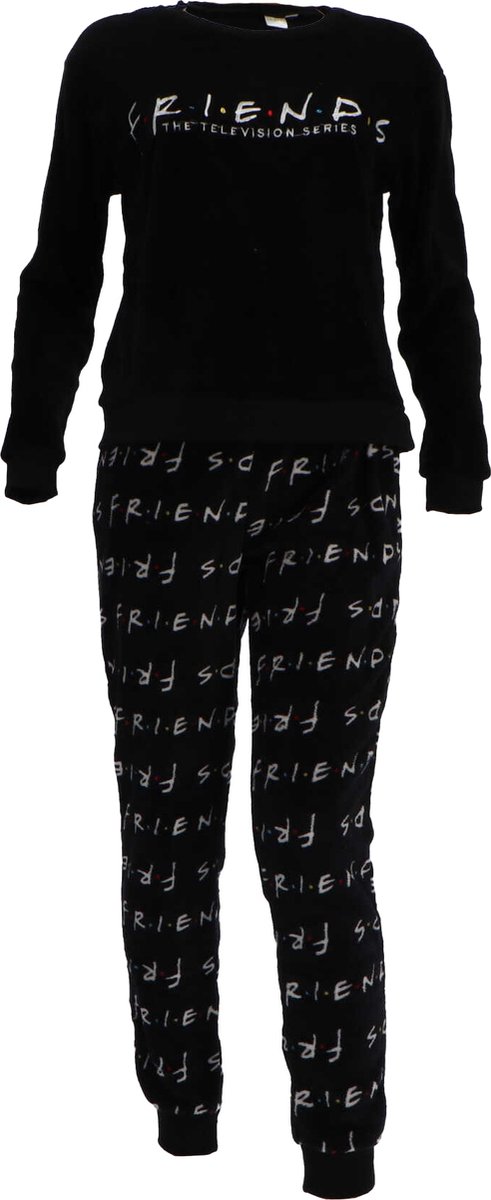 FRIENDS Fleece pyjama zwart maat L (valt klein) met sokken in geschenkverpakking