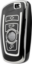 Zachte TPU Sleutelcover - Zwart Zilver Metallic - Sleutelhoesje Geschikt voor BMW 1 serie / 3 serie / 5 Serie / 7 Serie / X1 / X3 / X4 / X5 / F20 / F30 / F31 / F34 / M - Flexibele Sleutel Cover - Sleutel Hoesje - Auto Accessoires