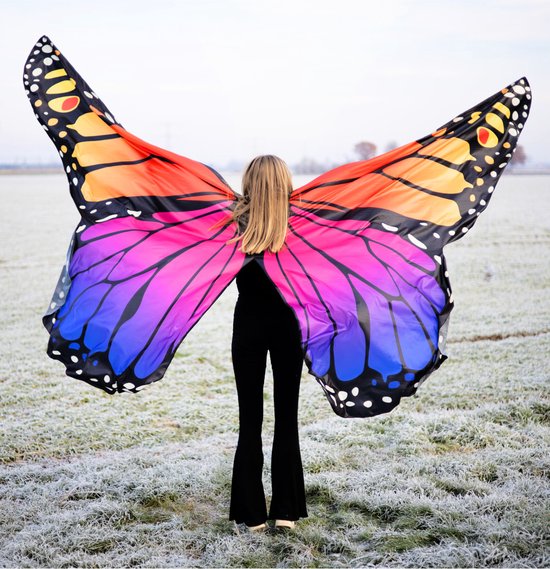 KIMU Luxe Grote Vlinder Vleugels Kostuum Roze Blauw Oranje - Vlindervleugels Pak Butterfly Turnen Festival