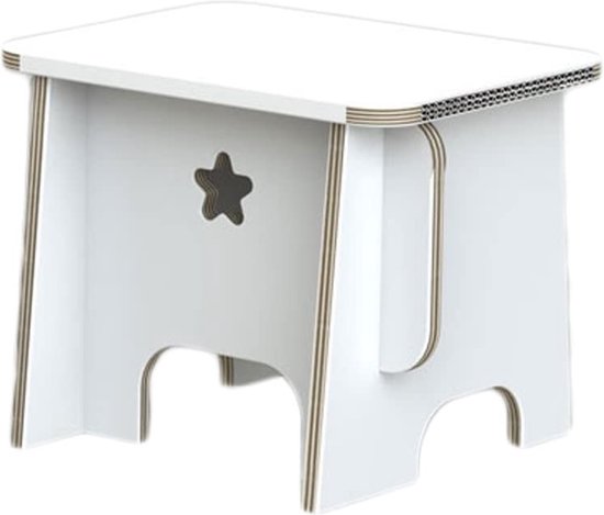 Green Lullaby - Kartonnen Mini Bench (tafel/kruk) met opbergruimte - Wit - ca. 35 x 27 x 27,5 cm (lxbxh)