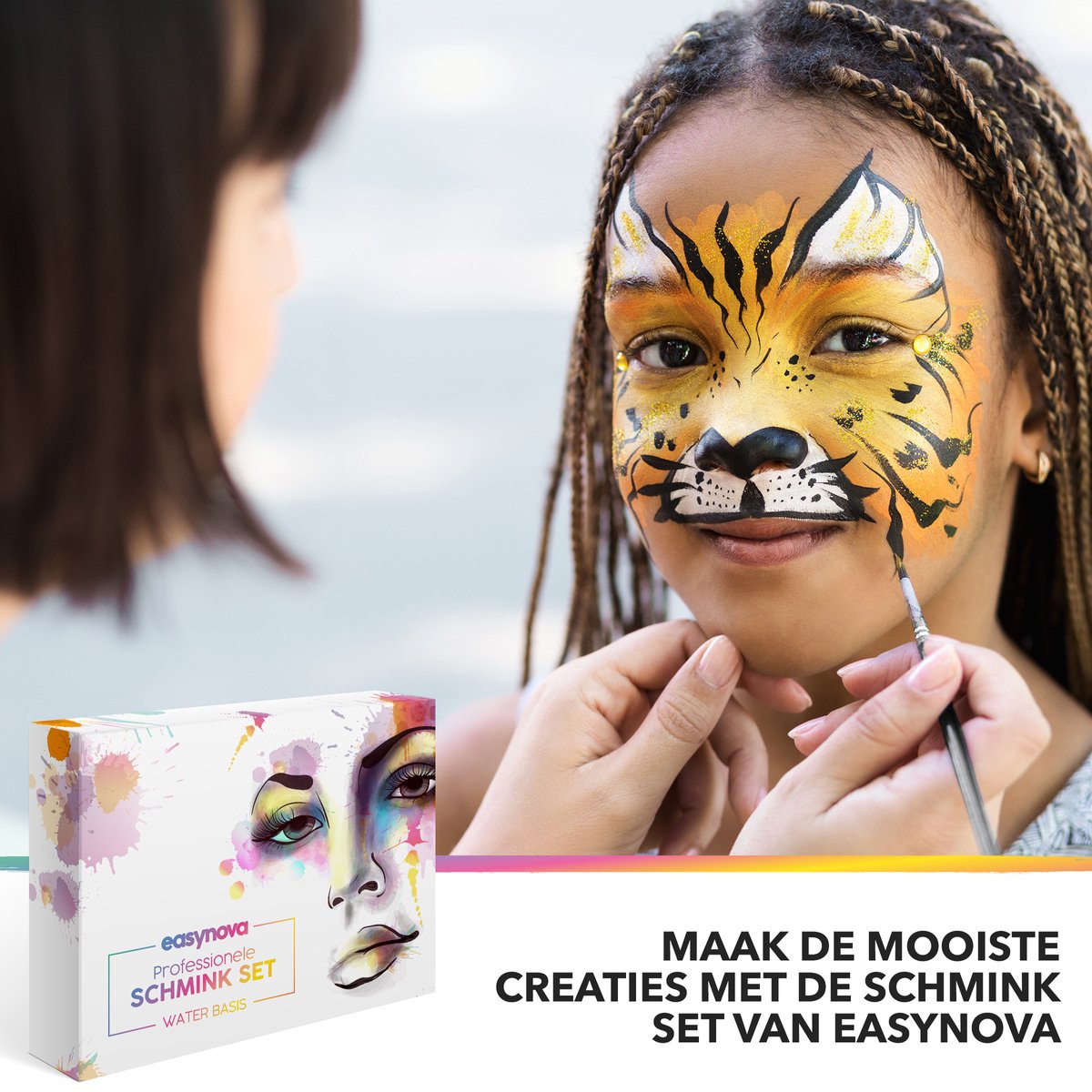 Easynova Complete Schmink Set voor Kinderen en Volwassenen op Waterbasis - 15 Kleuren - Schmink Sjablonen - Schmink Voor Carnaval — afbeelding 3
