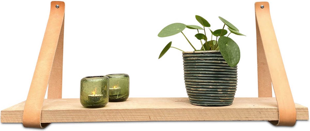 Leren plankdragers - Naturel - 2 stuks - Echt lederen planken dragers - Wandplank industrieel - Legplankdrager - Schapdrager