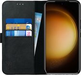 Rosso Deluxe Echt Leer Book Case Hoesje Geschikt voor Samsung Galaxy S23 | Ruimte voor drie pasjes | Portemonnee Book Case | Met Pasjeshouder | Zwart