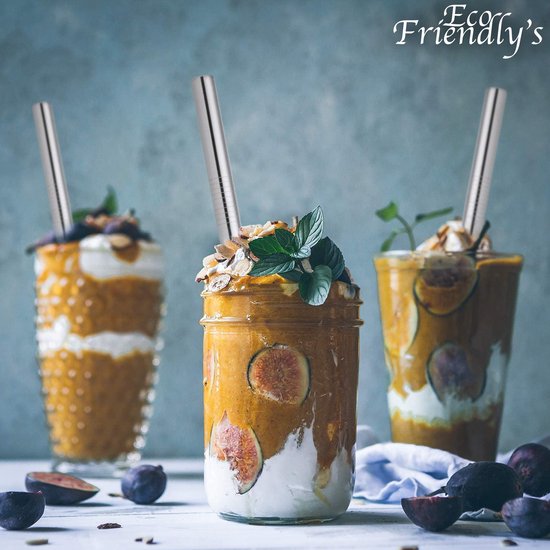 EcoFriendly’s 14x Herbruikbare Metalen Rietjes - Verschillende Maten - Duurzame Rietjes Herbruikbaar - RVS Rietjes - Ijzeren Rietjes - Geschikt voor Smoothies en Cocktails - Zilver