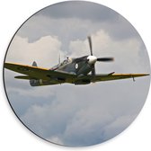 WallClassics - Dibond Muurcirkel - Grijs vliegtuig met Gele Vleugels - 30x30 cm Foto op Aluminium Muurcirkel (met ophangsysteem)