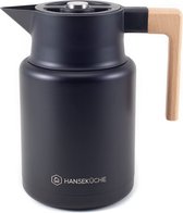 Hanseküche Thermoskan, 1,4 l, van hoogwaardig roestvrij staal, thermoskan, koffiekan met elegant houten handvat (zwart)