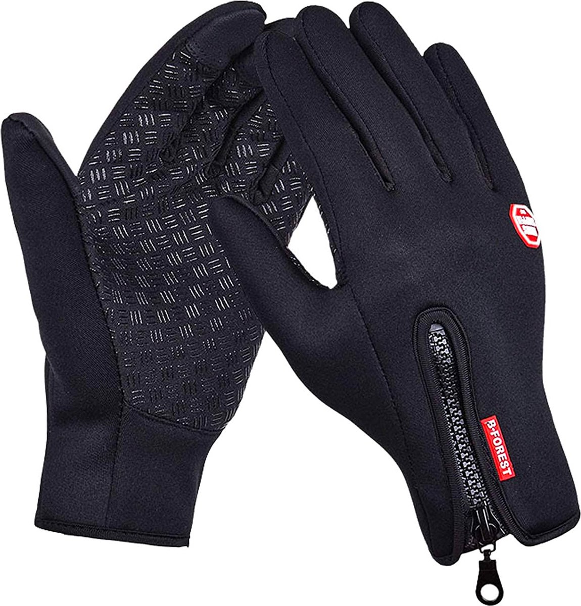 Fietshandschoenen Winter - Handschoenen - Sport Handschoenen Met Rits - Touchscreen Telefoon - Anti Slip Gloves - Heren / Dames - Maat XL - Zwart - Cadeautje - Valentijn