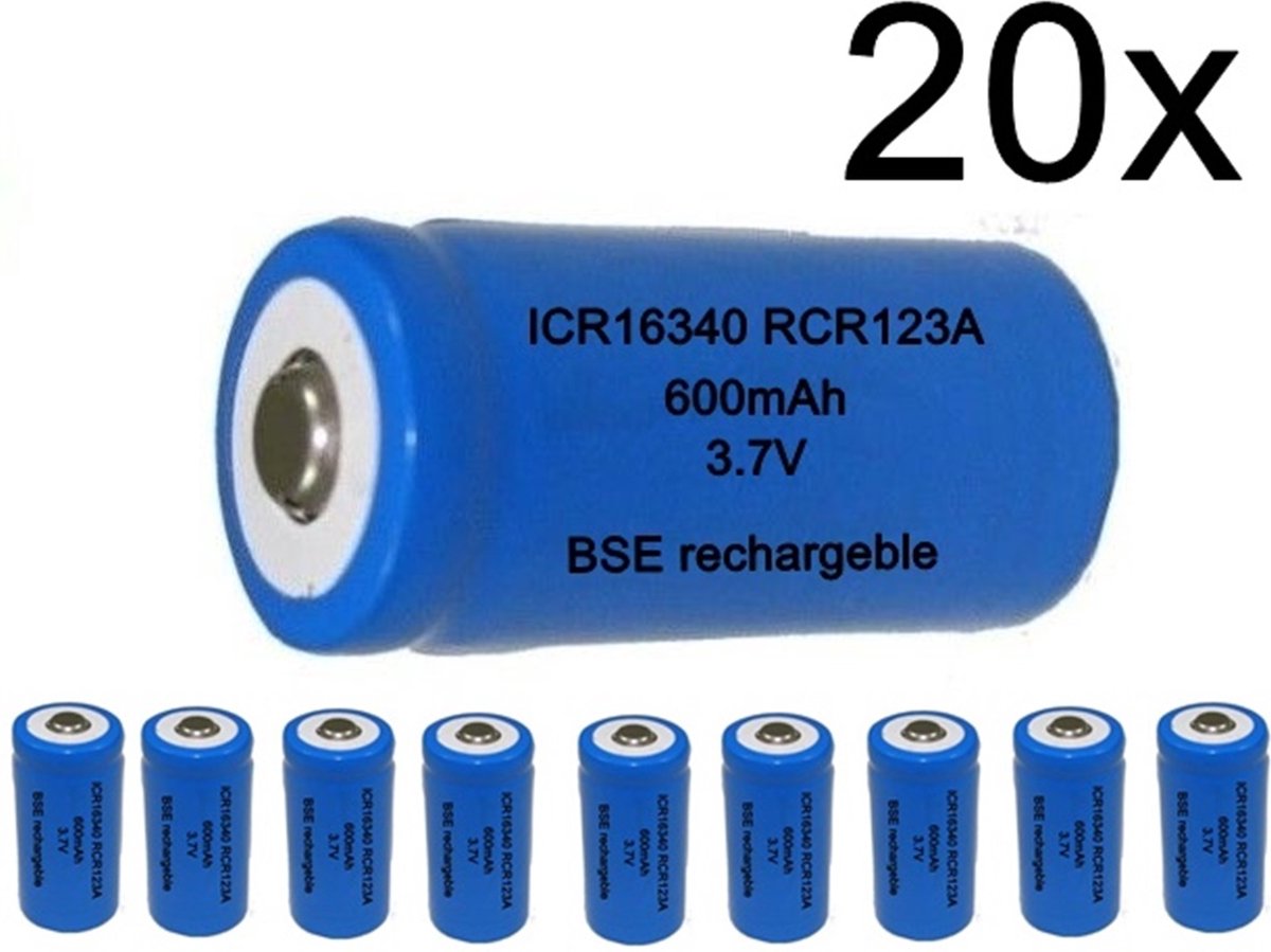 BSE ICR16340 16340 RCR123A 600mAh 3.7V oplaadbare lithiumbatterij - 20 Stuks