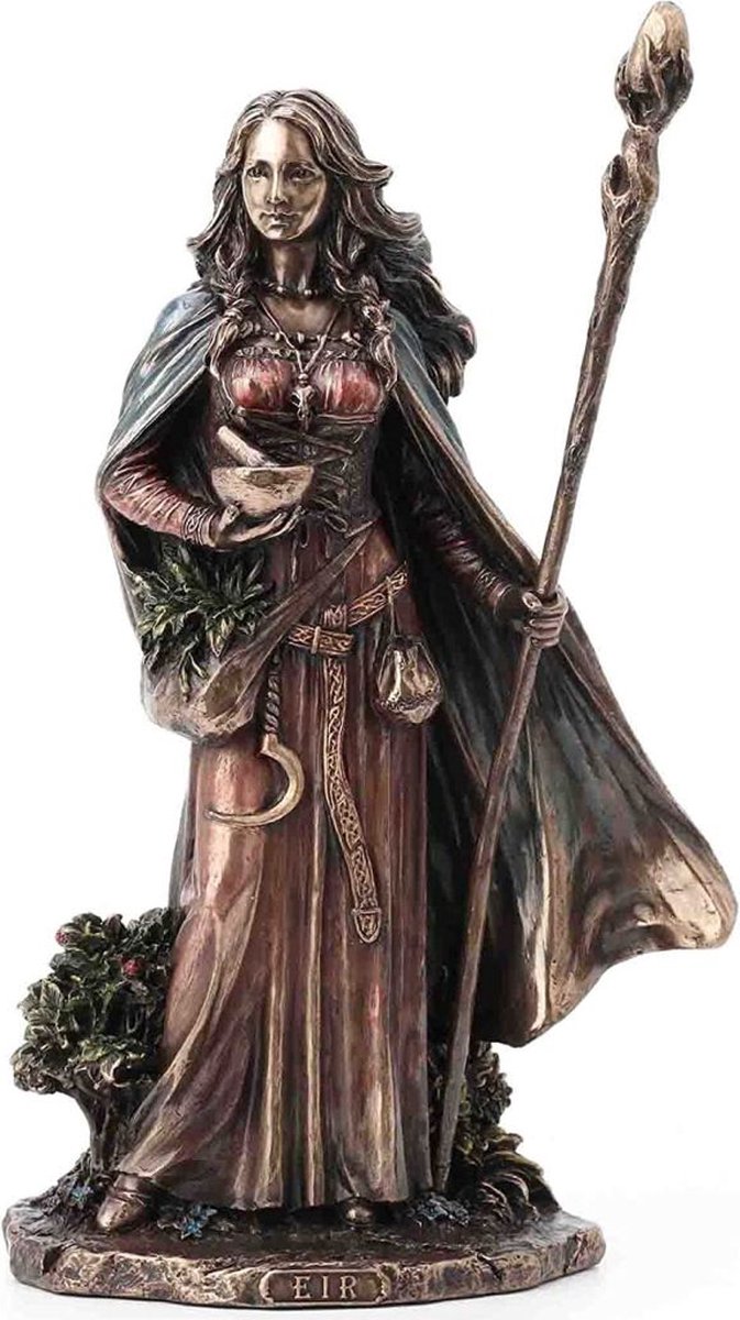 Veronese Design - Beeld/Figuur - Eir Scandinavische Godin van Geneeskunst - Zeer Gedetailleerd en Mooi - Gebronsd - 24cm x 14cm x 9,5cm