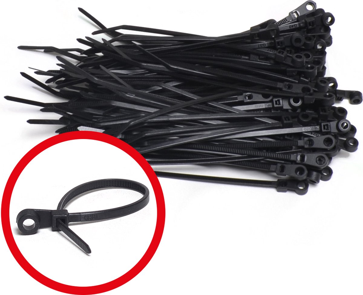 Kabelbinders met bevestigingsoog 2,5mm x 110mm zwart