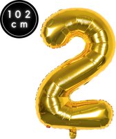 Fienosa Cijfer Ballonnen - Nummer 2 - Goud Kleur - 101 cm - XL Groot - Helium Ballon - Verjaardag Ballon