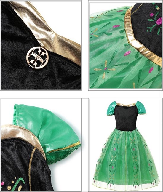 Anna jurk - Prinsessenjurk - Groen maat 116/122 (130) + Ketting verkleedkleren meisje - La Señorita
