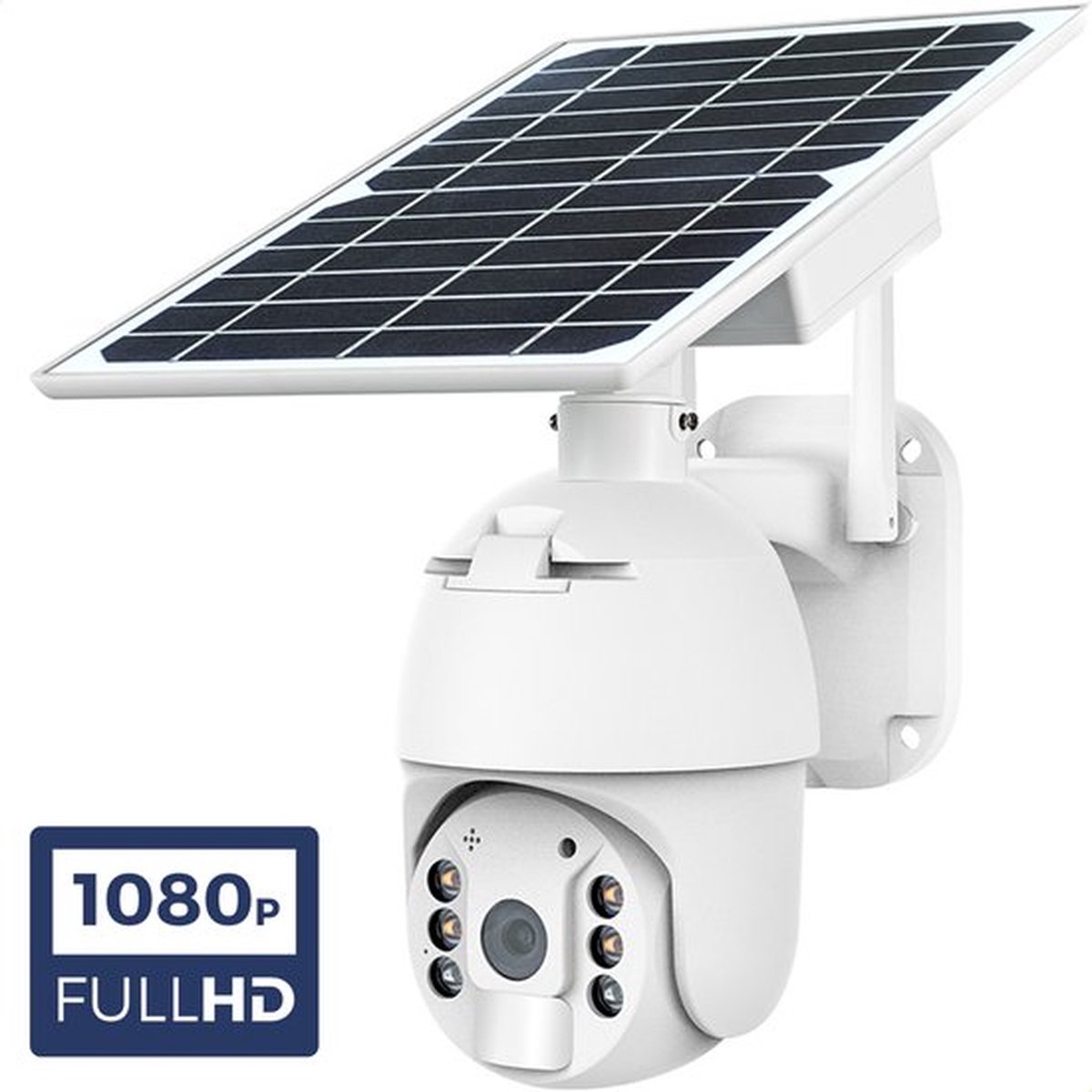 Outdoor Dome - Draadloze beveiligingscamera voor buiten op zonne-energie - incl. zonnepaneel - Solar Powered Smart Alarm PTZ Security Camera - Wit