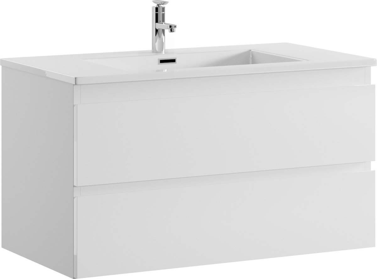 Badkamermeubel Angela 100cm hoogglans wit - compleet badmeubel met wastafel
