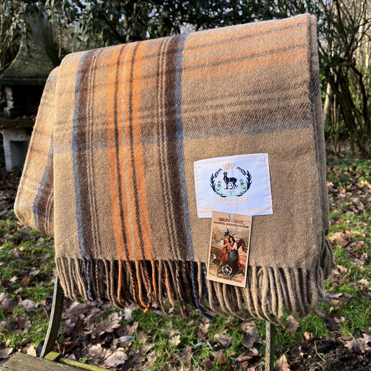 R&D Leder Wollen Tweed Tartan plaid Natural Dress - warm - zacht - cadeau - winter - deken - Duurzaam - wol roest